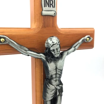 28cm Antic Finisaj Argintiu Isus Hristos Manual Crucifix pe Perete Cruce Catolică de Lemn Crucifix Atârnat Cruci Acasă Decor de Perete