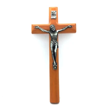 28cm Antic Finisaj Argintiu Isus Hristos Manual Crucifix pe Perete Cruce Catolică de Lemn Crucifix Atârnat Cruci Acasă Decor de Perete