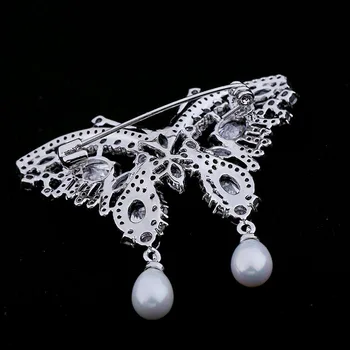 SWOUR Noi Bijuterii de Mireasă S925 Argint Sterling Pearl Fluture de Design Micro Cubic Zircon CZ Brosa de Inalta Calitate S047