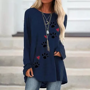 2021 Moda De Primăvară Coloful Bluza Print Tricouri Femei Casual Cu Maneca Lunga Top Lung Pulover Feminin Elegnat O-Gât Vrac Streetwer