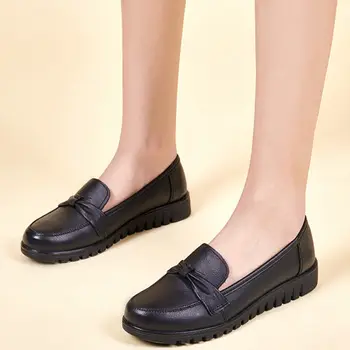 LIHUAMAO Femei pene de pantofi cu toc aluneca pe rotund toe doamnă birou confortabil, moale, talpa neagra de lucru uniform pantofi casual fashion