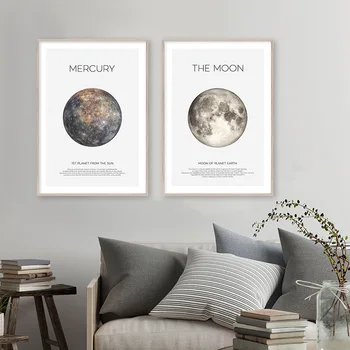Sistem Solar Imagine Planeta Pământ Luna Poster Astronomie Spațiu De Perete De Arta De Imprimare Panza De Pictura Nordică Camera Pentru Copii Decor
