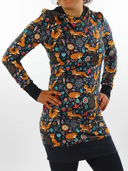 Femeile Vulpi Lungă Imprimate Tricou Cu Gluga De Toamna Iarna Cu Maneca Lunga Pulover Hoodies Rochie Pentru Femei