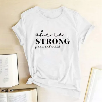 Ea Este Puternic Proverbe 31:25 Tipărite Femei tricou Rotund Gat de Vara tricou Femei Graphic Tee Topuri Casual Femei 2020 Haine