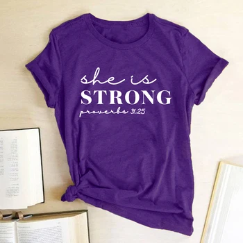 Ea Este Puternic Proverbe 31:25 Tipărite Femei tricou Rotund Gat de Vara tricou Femei Graphic Tee Topuri Casual Femei 2020 Haine