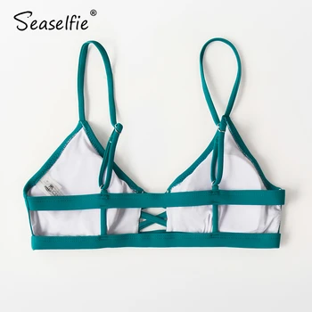 SEASELFIE Sexy Solid Teal Strappy Bikini Top pentru Femei Detașabil Tampoane Separate de Top de sex Feminin Singur Sutien Top 2021 Fata Costume de baie