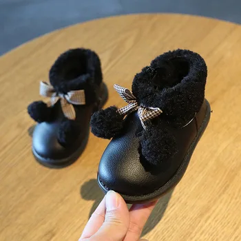 11.5-15.5 cm Baby Princess Dress Pantofi,Drăguț Pompom Catifea Fete Pantofi de Iarna,pentru Sugari Caldă Prima Pietoni Cu Arcul Nod,Copiii Apartamente