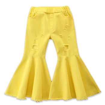 Copii Solid Găuri Denim Pantaloni-Clopot fund Pantaloni de Toamnă de Primăvară Drăguț Flare Denim Pantaloni Fete Copii Pantaloni Lungi