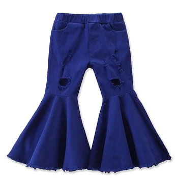 Copii Solid Găuri Denim Pantaloni-Clopot fund Pantaloni de Toamnă de Primăvară Drăguț Flare Denim Pantaloni Fete Copii Pantaloni Lungi