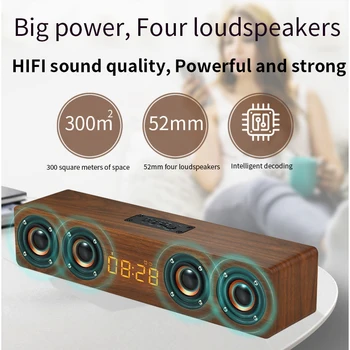 Wireless de Mare putere Difuzor Bluetooth Home Theater 20W Vorbitor de Lemn Ceas Deșteptător HIFI Stereo Muzica Surround Subwoofer