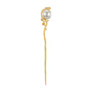 Femeile 925 Sterling Silver Pearl Stick De Păr Cu Aur Placat Manual Ac De Păr De Lux Bijuterii