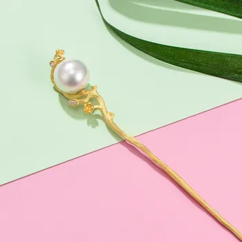 Femeile 925 Sterling Silver Pearl Stick De Păr Cu Aur Placat Manual Ac De Păr De Lux Bijuterii