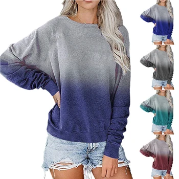 2020 Toamna Iarna Moda Culoare Gradient Plus Dimensiunea Pulover Tricoul O-gat Maneci Lungi Pierde Topuri Casual Femei Hoodie