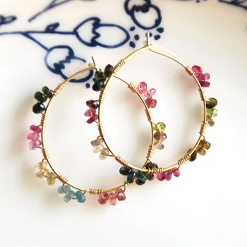 Aur, platină moda bijuterii de aur hoop cercei cu design Minimalist naturale turmalina piatra de cristal colorat pentru femei cadouri