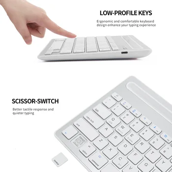 Jeleu Pieptene Reîncărcabilă, fără Fir Bluetooth Tastatura Cu Chei Mut pentru Laptop, Tabletă și Telefon Mobil Dual Channel Multi-Dispozitiv