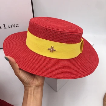 Pălării de soare vânt de Vară din Anglia vedetă pălărie de paie sanya lucru manual bomboane de culoare pălărie de albine plat umbrire a preveni încălzi