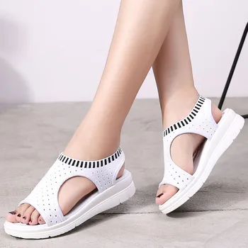 Femei Sandale 2019 Nou Pantofi de sex Feminin, Femeie de Vară Pană Sandale Confortabile Doamnelor Tricotat Alunecare pe Sandale Plate pentru Femei Sandalias