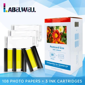 Labelwell 3 Cerneală 108 Coli de Hârtie pentru Canon Selphy Compact Photo Printer CP1200 CP1300 CP910 CP900 KP 108IN KP-36IN Cartuș