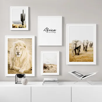 Africa De Leu, Elefant, Girafa, Zebra Cactus Nordic Postere Si Printuri De Arta De Perete Panza Pictura Pe Perete Imagini Pentru Living Decorul Camerei