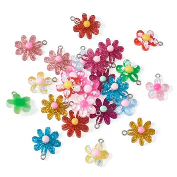 24buc Margarete Minunat de Flori & Rășină Pandantive Mixt Color pentru DIY Colier Cercei Breloc de Bijuterii a Face Constatări