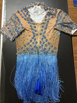 Moda Albastru Ciucure Pietre De Dans Body Femei Cantareata Sexy Tricou Cu Franjuri Costum De Sărbători Tinuta De Seara Spectacol De Teatru Tinuta