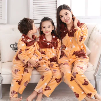 Pijamas Copii Pijama seturi de pijamale flanel Cald pentru Toamna Iarna pijamale Flanel Familie haine suite Home uzura uzura petrecere a timpului Liber