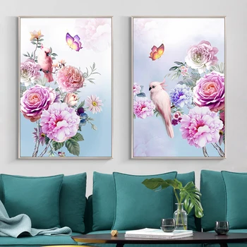 Flori roz Panza Pictura Arta de Perete Postere si Printuri Home Decor Modern Bujor Imagini Decorative Pentru Dormitor, Camera de zi
