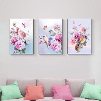 Flori roz Panza Pictura Arta de Perete Postere si Printuri Home Decor Modern Bujor Imagini Decorative Pentru Dormitor, Camera de zi