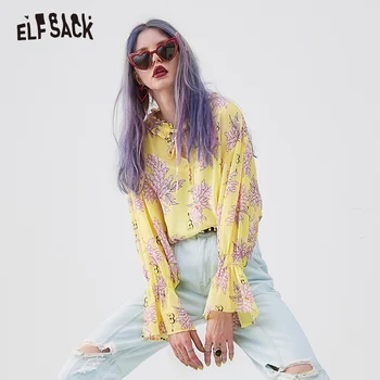 ELFSACK Vintage Print Floral pentru Femei Bluze de Moda Volane Maneca Fluture Feminin Tricouri 2019 Vara V-Gât Dantelă Topuri
