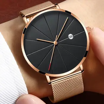 De Lux De Afaceri De Moda Ceasuri Barbati Super Slim Ceasuri De Plasă Din Oțel Inoxidabil Curea Cuarț Ceasuri Ceasuri De Aur Barbati Cadou 2020