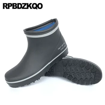 Pantofi Încălțăminte Impermeabilă Botine Negre Casual Toamna Plat 2018 Cauciuc Cizme De Pescuit Bărbați Ploaie Plus Dimensiune Scurt Glezna Aluneca Pe Pvc