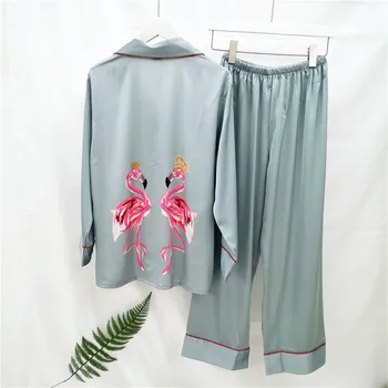 Primăvara Nou Sifon Desene Animate Pijamale Femeie Sexy Cu Maneci Lungi Pantaloni Deux-Pieces Cardigan Pijama Set