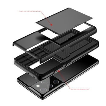 Dual Layer Slide Slot de Card Titular Caz de Telefon pentru Samsung Galaxy S21 Ultra S21 Plus la Șocuri de Protecție Capacul din Spate Greu