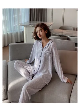 Toamna Țesut Jacquard Print Doamnelor Homewear Bumbac Pur Rever Maneca Lunga Cardigan Set Pijama Pijama Femme Hiver Coton Pijamale