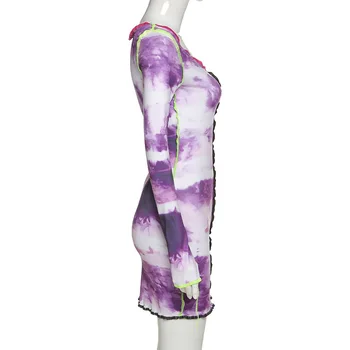 Hirigin Violet Tie Dye Maneca Lunga Bodycon Rochie de Toamna 2020 Mare Moda Vestido De Mujer Sexy Club Rochii pentru Femei