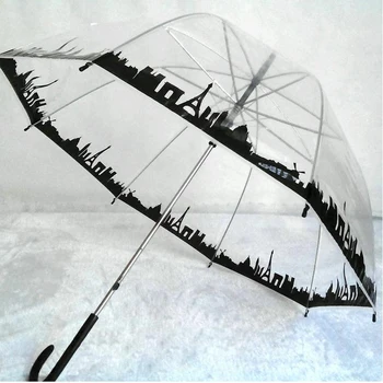 SAFEBET Transparent Colivie Umbrela Desene animate Clădire Umbrele Semi-Automate Apollo Oraș Umbrela cu Mâner Lung Umbrele Copii