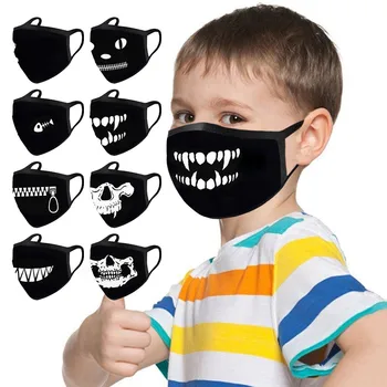 8PCS Drăguț Dinte Craniu Serie de Imprimare Față Masca Copii Negru Lavabila Tesatura de Bumbac Adult, Masca Copil Reutilizabile Masca de Acoperire Desene animate