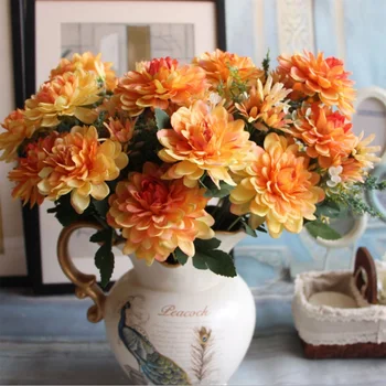 7 Capete Europene gălbenele Buchet de Flori de Mătase Artificială de Flori de Trandafir Buchet de Nunta Petrecere Acasă Decor Fals daisy Floare