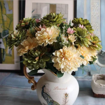 7 Capete Europene gălbenele Buchet de Flori de Mătase Artificială de Flori de Trandafir Buchet de Nunta Petrecere Acasă Decor Fals daisy Floare
