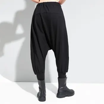 XITAO Înaltă Talie Pantaloni Harem de Moda Noua, Femeilor Cutat Talie Elastic Cordon Elastic 2020 Iarna Negru Pantaloni Largi ZY1130