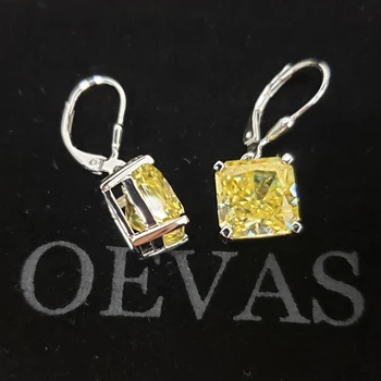 OEVAS Argint 925 10*10mm Topaz Violet Ridicat de Carbon Diamant Picătură Cercei Pentru Femei Spumant de Partid Bijuterii Fine