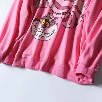 Disney Tricou Femei Vintage Harajuku Streetwear Alice în țara Minunilor Cheshire Cat Pulover de sex Feminin de Desene animate Casual cu Glugă Topuri