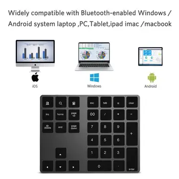 Bluetooth tastatură numerică, Aluminiu Reîncărcabilă Wireless Tastatura Numerică Slim 34-Taste Tastatură Externă de Date de Intrare pentru Macbook IMac