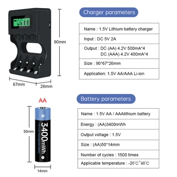 AJNWNM AA 1.5 v Baterie Reîncărcabilă 3400mWh 1.5 v Baterii Reîncărcabile AA pentru Lanterna aparat de Fotografiat 1.5 v AA Baterie Reîncărcabilă