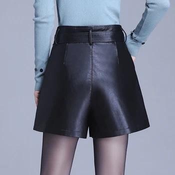 Primavara Toamna Femei pantaloni Scurți Stil Coreea Sexy Plus Dimensiune Pantaloni scurți de Înaltă Talie pantaloni Scurți din Piele PU Neagra Casual OL Pantaloni