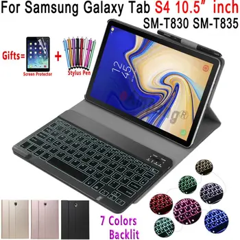 Caz pentru Samsung Galaxy Tab S4 10.5 Caz de Tastatură T830 T835 SM-T830 SM-T835 Acoperă 7 Culori, cu iluminare din spate Bluetooth Keyboard Funda