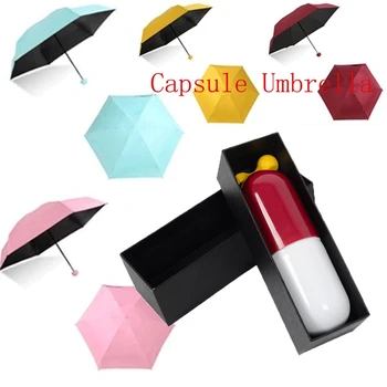 Mini Folding Capsulă Umbrelă De Ploaie Mini Buzunar Umbrela Cu Pastila Cutie Pachet Portabil De Călătorie Umbrelă Însorită Zi Ploioasă