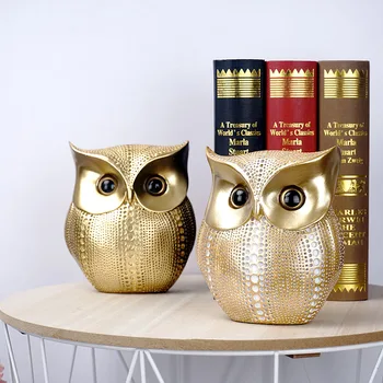 NORTHEUINS Golden Owl Figurine pentru Interior Rășină Animal Statui Sculptura Acasă Decorare Camera de zi Cadouri pentru Anul Nou