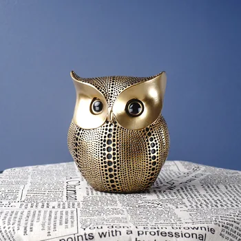 NORTHEUINS Golden Owl Figurine pentru Interior Rășină Animal Statui Sculptura Acasă Decorare Camera de zi Cadouri pentru Anul Nou