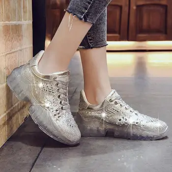 2020 Femei Adidași de Primavara Toamna Femei de Cristal Vulcaniza Pantofi Diamant Respirabil Dantela-up Mujer de Mers pe jos Zapatos